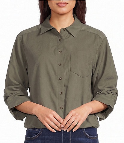 Westbound Petite Size 3/4 Sleeve Rolled Sleeve Button Front Top