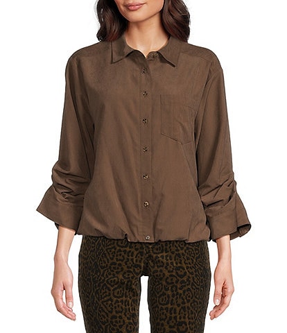 Westbound Petite Size 3/4 Sleeve Rolled Sleeve Button Front Top