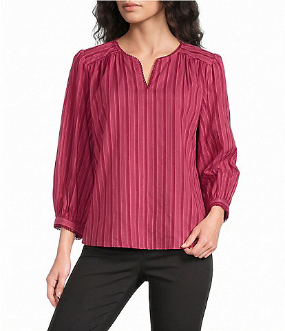 Westbound Petite Size 3/4 Sleeve V-Neck Woven Top