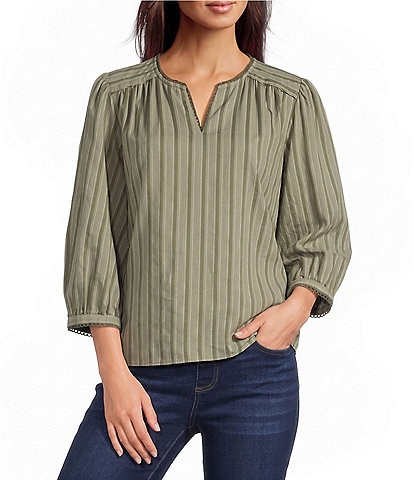 Westbound Petite Size 3/4 Sleeve V-Neck Woven Top