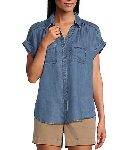 Westbound Petite Size Camp Short Sleeve Point Collar Button Front Shirt