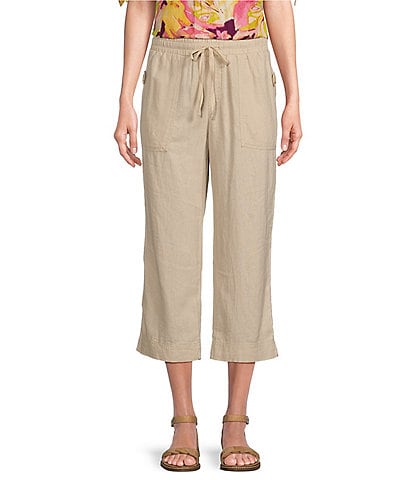 Westbound Petite Size The ISLAND Crop Pull-On Mid Rise Wide Leg Drawstring Waist Pant