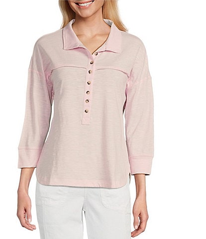 Westbound Petite Size Knit Elbow Sleeve Henley Top