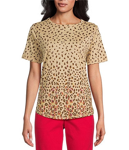 Jones New York Leopard Jacquard Knit Mock Neck Long Puff Sleeve