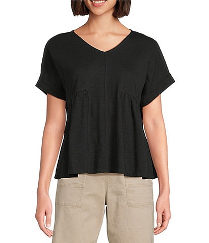 Westbound Petite Size Knit V-Neck Flowy Top