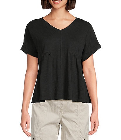 Westbound Petite Size Knit V-Neck Flowy Top