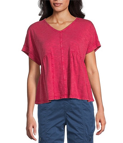 Westbound Petite Size Knit V-Neck Flowy Top