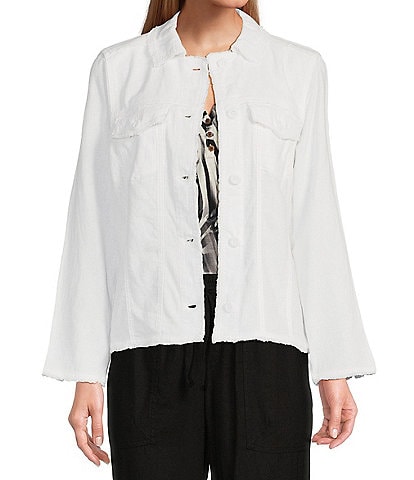 Westbound Petite Size Linen Button Front Fray Detail Jacket