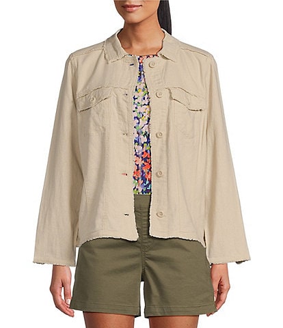 Westbound Petite Size Linen Blend Button Front Fray Detail Jacket