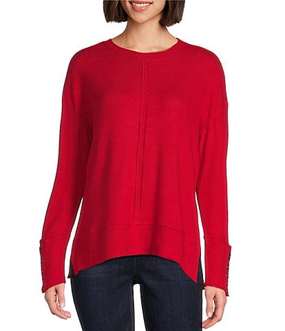 Westbound Petite Size Long Sleeve Crew Neck Button Cuff Top