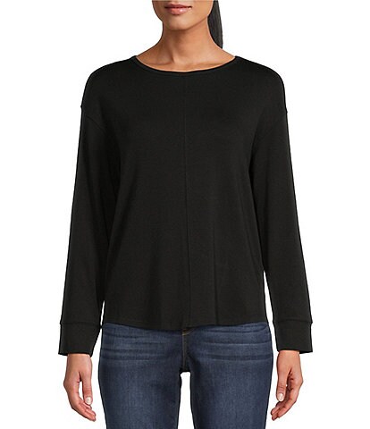 Westbound Petite Size Long Sleeve Crew Neck Knit Tee Shirt