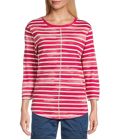 Westbound Petite Size Persian Red Stripe 3/4 Sleeve Knit Crew Neck Top