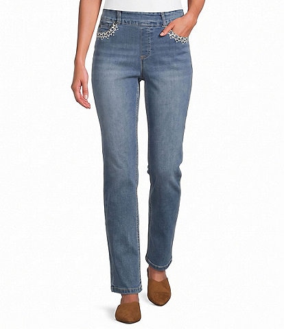 Westbound Petite Size Pull-On Embroidered Pocket High Rise Skinny Pant