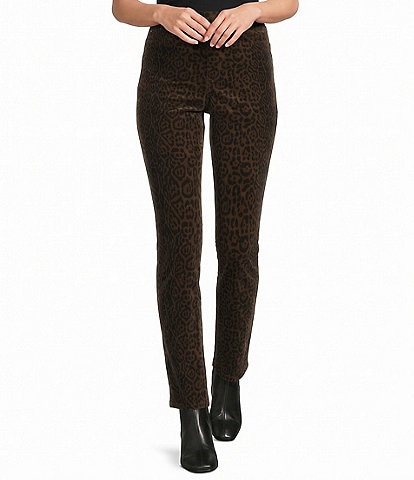 Westbound Petite Size Pull-On Leopard Print Corduroy High Rise Skinny Pants