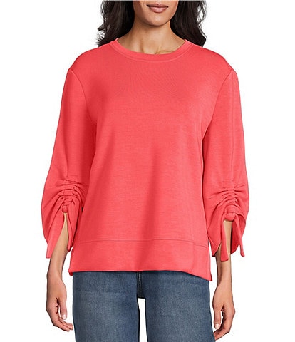 Westbound Petite Size Ruched Sleeve Crew Neck Top