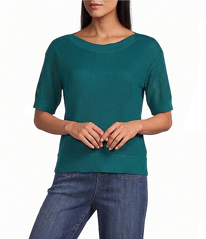 Westbound Petite Size Short Sleeve Boat Neck Top