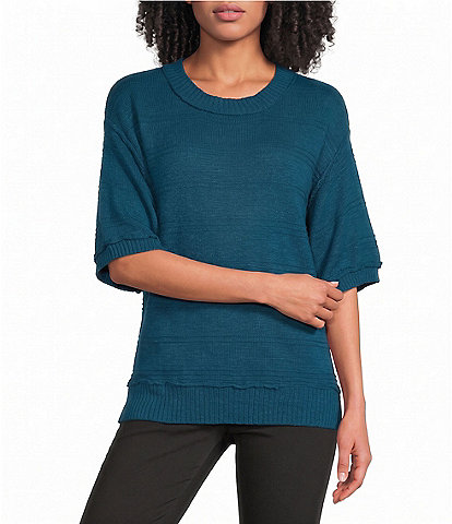 Westbound Petite Size Short Sleeve Crew Neck Sweater Top