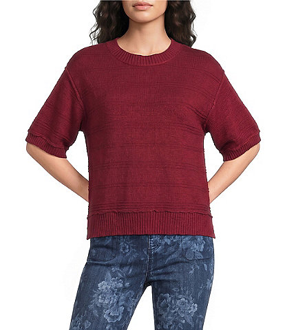 Westbound Petite Size Short Sleeve Crew Neck Sweater Top