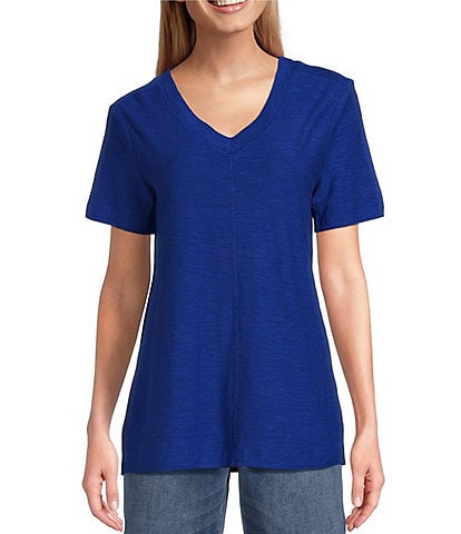 Westbound Petite Size Short Sleeve Seam V-Neck Relaxed Tee Shirt