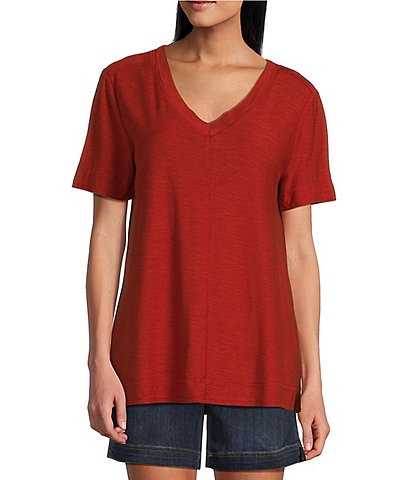 Westbound Petite Size Short Sleeve Seam V-Neck Relaxed Tee Shirt