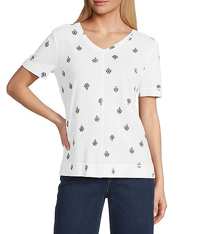 Westbound Petite Size Short Sleeve V-Neck Top