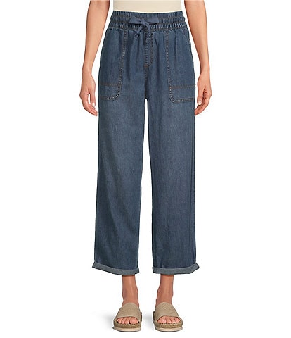 Westbound Petite Size Soft Demin High Rise Drawstring Elastic Waist Crop Jeans
