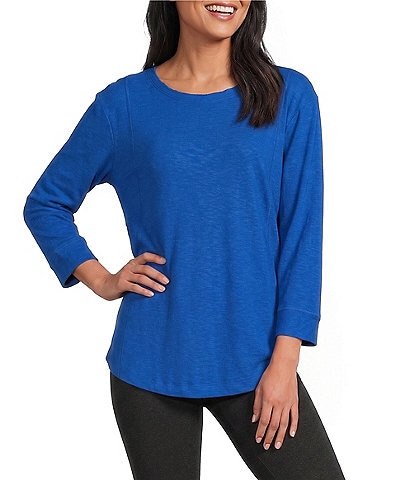 Westbound Petite Size Solid 3/4 Sleeve Knit Crew Neck Top