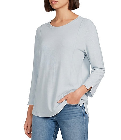 Westbound Petite Size Solid 3/4 Sleeve Knit Crew Neck Top
