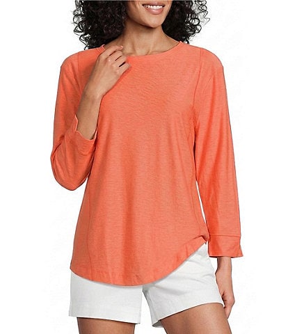 Westbound Petite Size Solid 3/4 Sleeve Knit Crew Neck Top