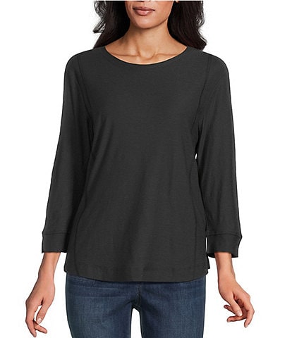 Westbound Petite Size Solid 3/4 Sleeve Knit Crew Neck Top