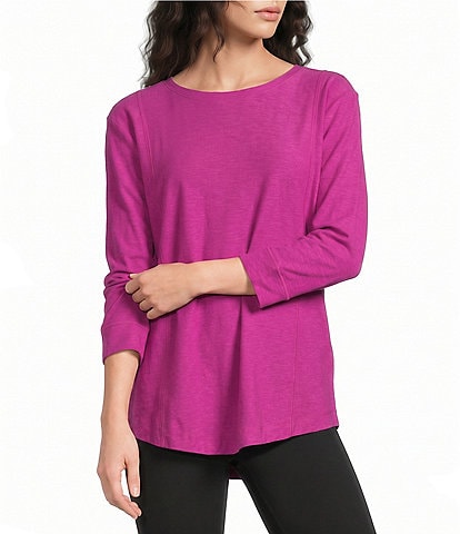 Westbound Petite Size Solid 3/4 Sleeve Knit Crew Neck Top
