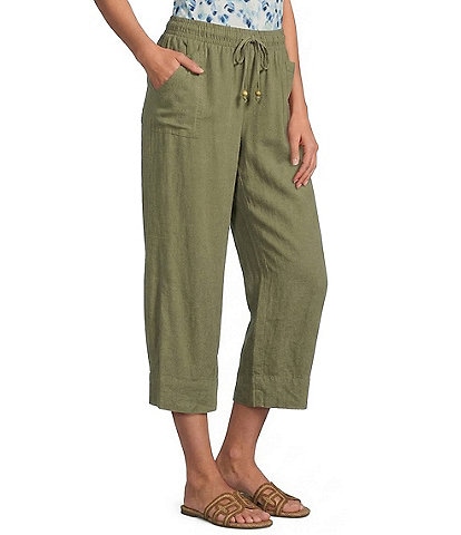 Westbound Petite Size Solid Linen Blend Pull On Crop Pants