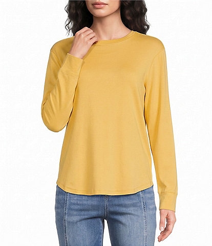 Westbound Petite Size Solid Long Sleeve Crew Neck Knit Tee