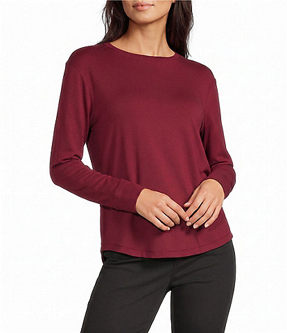 Westbound Petite Size Solid Long Sleeve Crew Neck Knit Tee