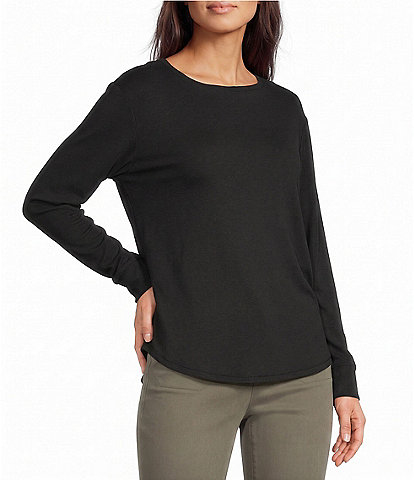 Westbound Petite Size Solid Long Sleeve Crew Neck Knit Tee