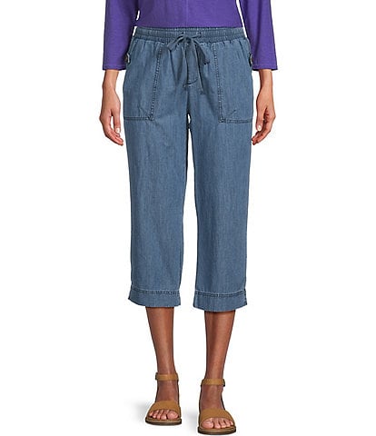 Westbound Petite Size the ISLAND Crop Pull-On Mid Rise Wide Leg Drawstring Waist Pants