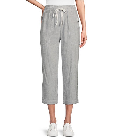 Westbound Petite Size The ISLAND Stripe Cropped Pull-On Mid Rise Wide Leg Drawstring Waist Pants
