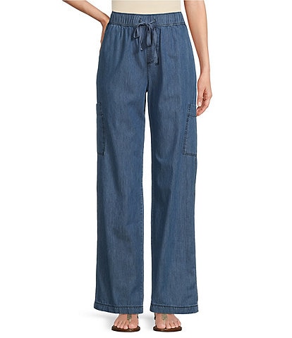 Westbound Petite Size The ISLAND Pull-On Mid Rise Wide Leg Cargo Pocket Jeans
