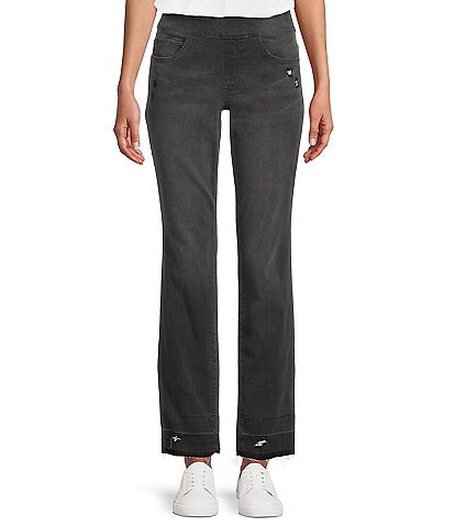 Westbound Petite Size the PARK AVE fit Denim Mid Rise Straight Leg Raw Hem Pull-On Jeans