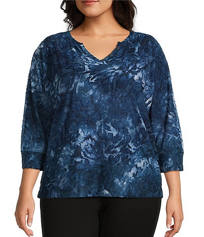 Westbound Plus Size Notch Collar 3/4 Sleeve Printed Blouse