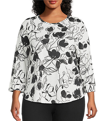 Westbound Plus Size 3/4 Sleeve Knit Crew Neck Top