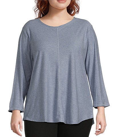 Westbound Plus Size 3/4 Sleeve Knit Crew Neck Top