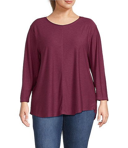 Westbound Plus Size 3/4 Sleeve Knit Crew Neck Top