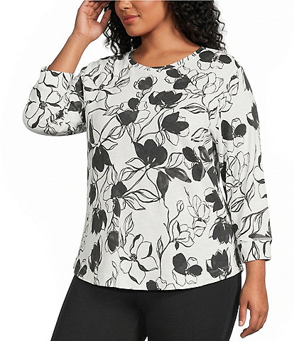 Westbound Plus Size 3/4 Sleeve Knit Crew Neck Top