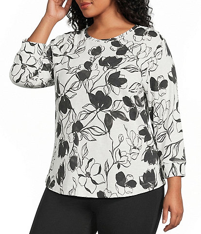 Westbound Plus Size 3/4 Sleeve Knit Crew Neck Top