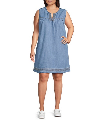 Westbound Plus Size Baby Doll Sleeveless Trapunto Dress