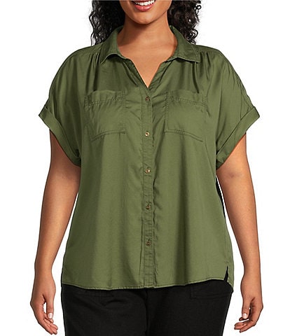Westbound Plus Size Camp Short Sleeve Collared Button Front Shirt
