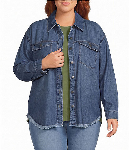 Westbound Plus Size Collared Long Sleeve Button Front Shacket