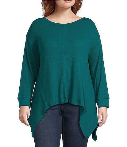 Westbound Plus Size Long Sleeve Crew Neck Asymmetrical Hem Top