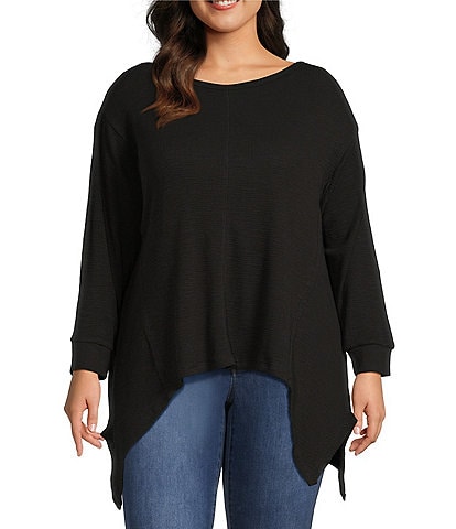 Westbound Plus Size Long Sleeve Crew Neck Asymmetrical Hem Top